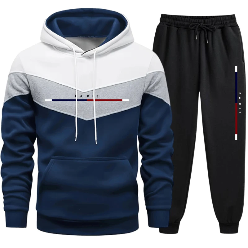 Winter Clothing Sales - Bestseller Herren-Trainingsanzug Lässiger Dreifarbiger Patchwork-Sweatshirt Outdoor-Sportbekleidung