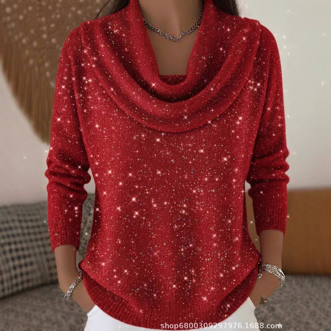 Winter Clothing Taiwan - Modischer Pailletten-Strickpullover für Damen Lässiger Stehkragen