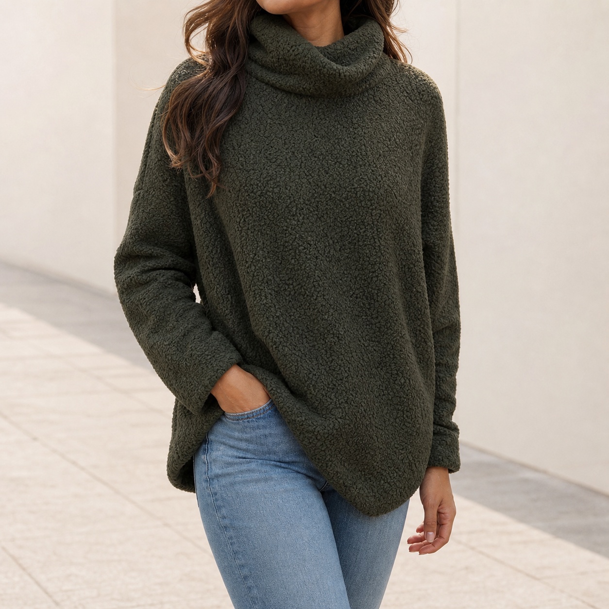 Winter Clothing On Sale Women'S - Damen-Winter-Rollkragenpullover, übergroß, dick, einfarbig, hüftlang, zum