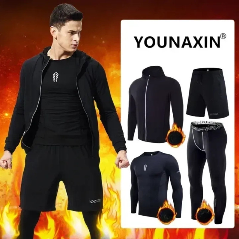 Winter Yoga Clothing - 4-teiliges Herren-Fitness-Kleidungsset für den Winter, warm,