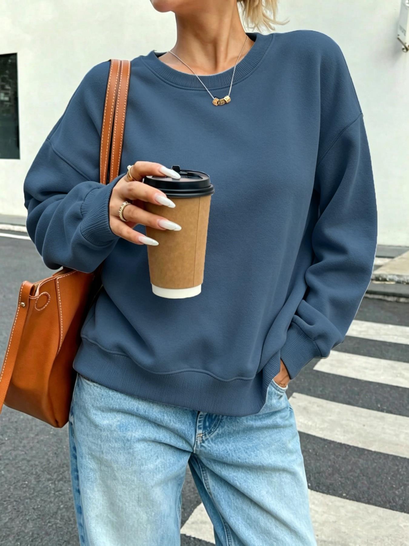 Winter Clothing On Sale Women'S - Solide Damen-Freizeit-Sweatshirts mit O-Ausschnitt, Street-Rock-Stil, im