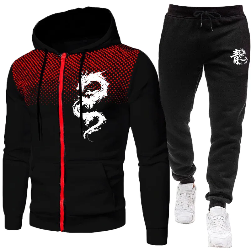 Winter Clothing Patterns - Herren Paris Drachenmuster Mode-Print-Set Zweiteiliges Set