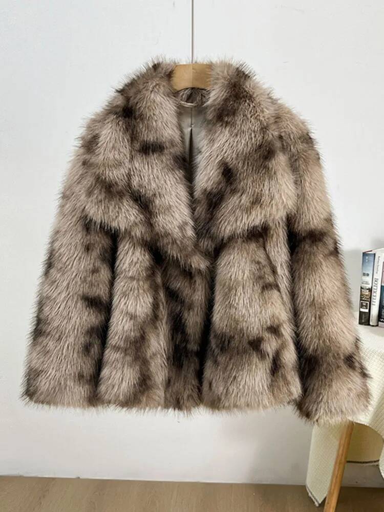 Winter Clothing Taiwan - 2026 Schicke Leopardenmuster-Jacke mit Großem Kragen